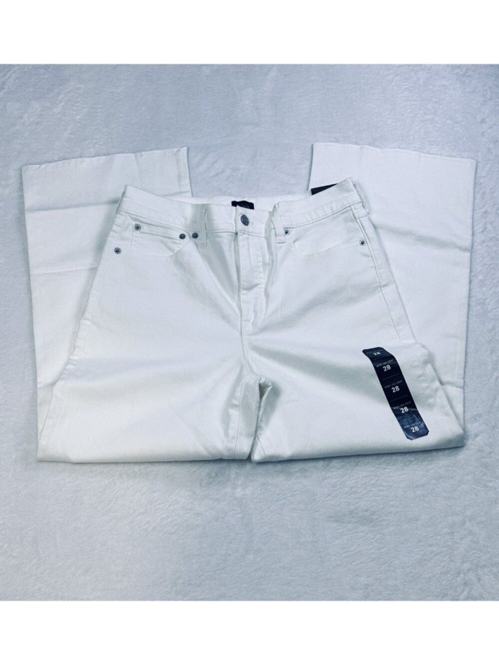 J.Crew The Wide-Leg Cropped Jean White 28 High Rise Stretch Raw Hem Denim NWT - Picture 11 of 13